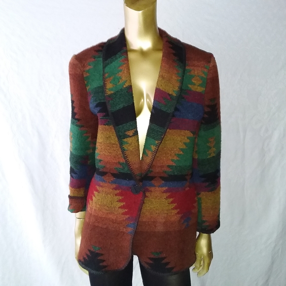 Vintage southwestern wool blanket blazer coat jacket sz 6 - Picture 1 of 6
